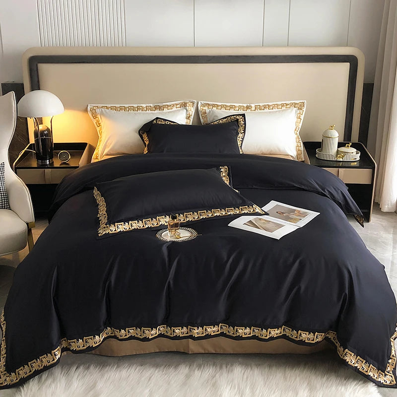 Ixora 800tc Egyptian Cotton Bedding Set Luxury Golden Embroidery Bedsh