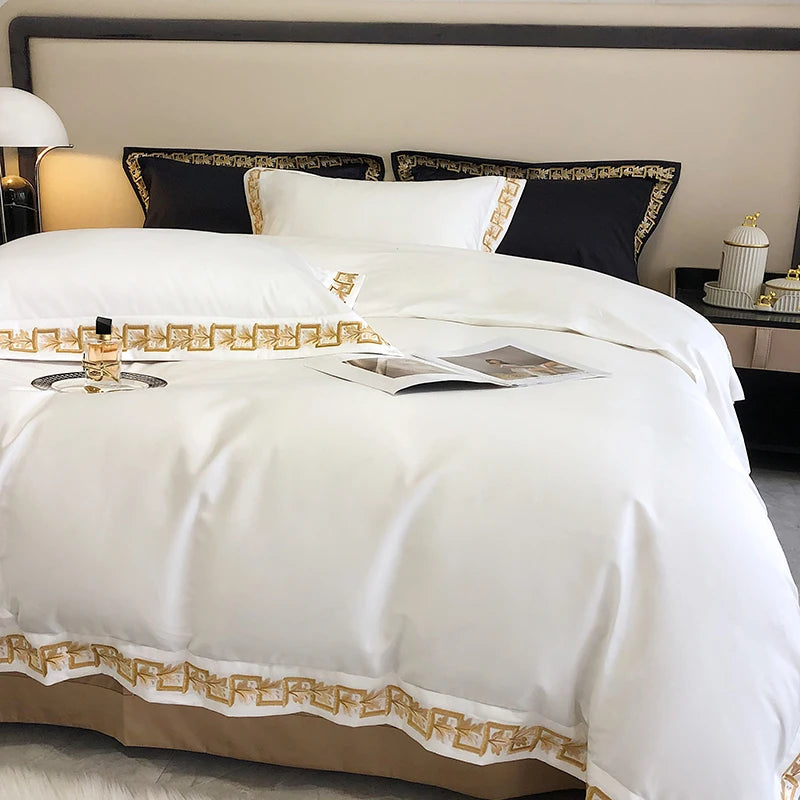 IXORA 800TC Egyptian Cotton Bedding Set Luxury Golden Embroidery Bedsheets